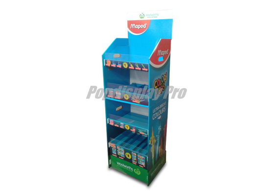 Blue 4 Shelf Point Of Sale Cardboard Display Stands With Clear Lips
