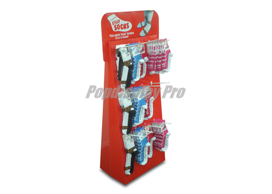Red Cardboard Floor Standing Display Units 12 Pegs For Mens Socks